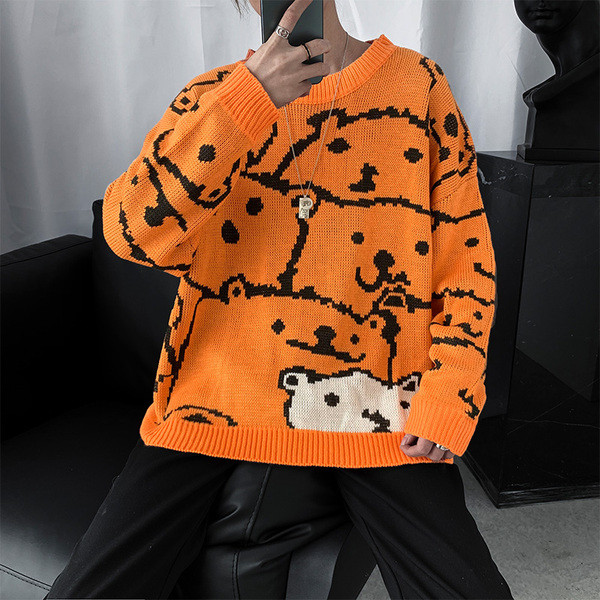 Férfi színes pulóver kerek nyakkivágással