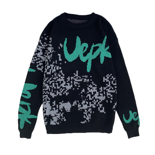 Ανδρικό φαρδύ πουλόβερ με επιγραφές και στρογγυλή λαιμόκοψη