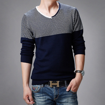 Őszi férfi pulóver V-nyakkal