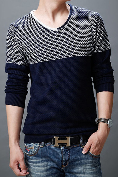 Őszi férfi pulóver V-nyakkal