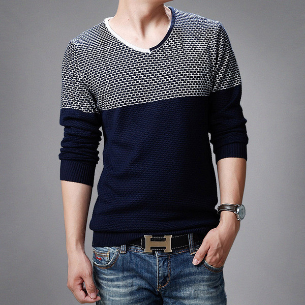 Őszi férfi pulóver V-nyakkal