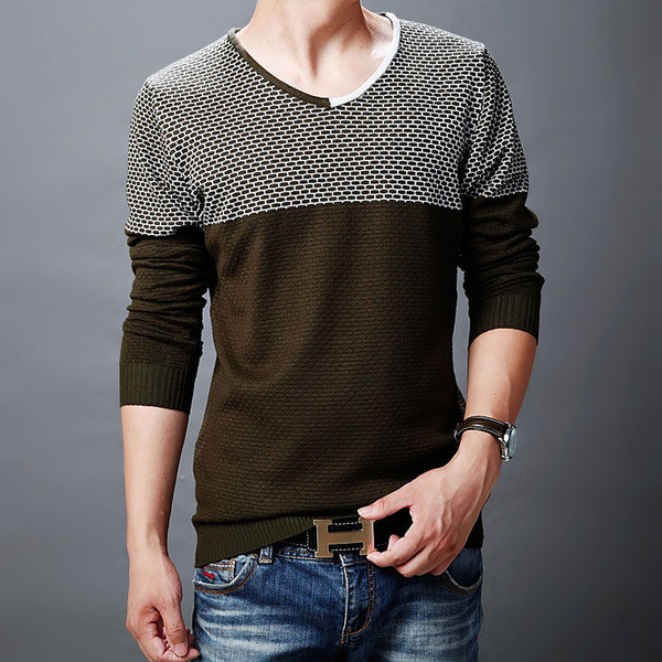 Őszi férfi pulóver V-nyakkal