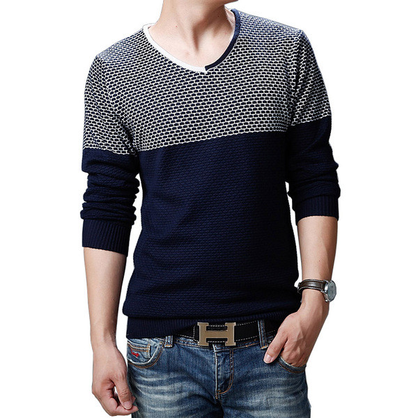 Őszi férfi pulóver V-nyakkal