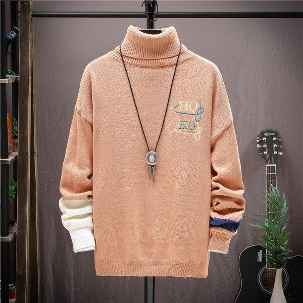 Aktuális férfi pulóver magas polo gallérral és hímzéssel