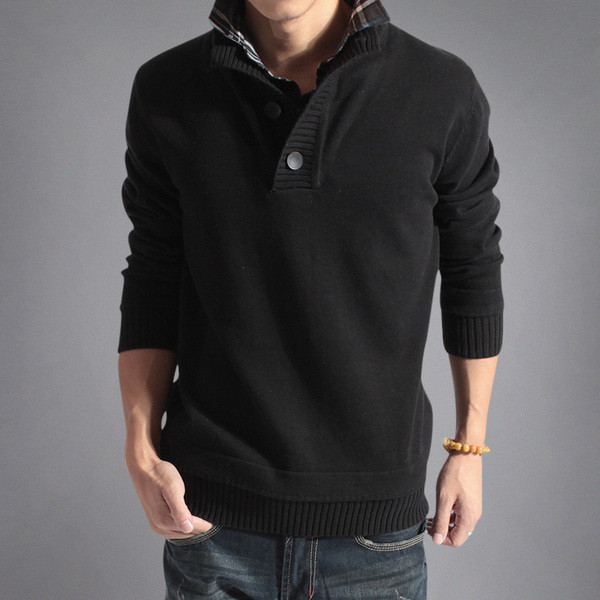 Őszi férfi pulóver V-nyakkal és gombokkal