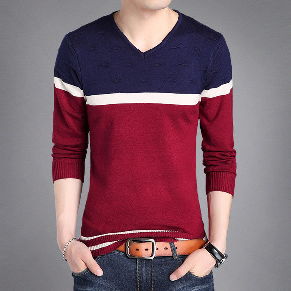 Őszi csíkos pulóver spitz nyakkivágással