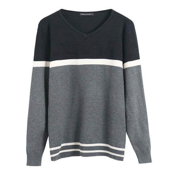 Őszi csíkos pulóver spitz nyakkivágással