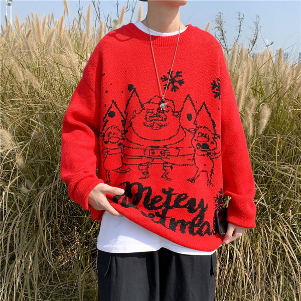 Férfi pulóver feliratokkal és ovális nyakkivágással