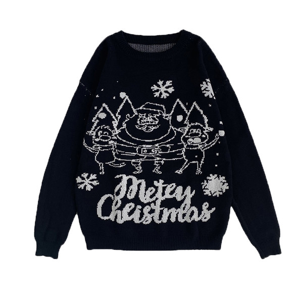 Férfi pulóver feliratokkal és ovális nyakkivágással