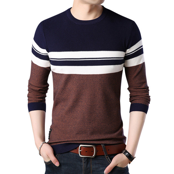 Νέο μοντέλο λεπτό ριγέ φθινοπωρινό πουλόβερ με οβάλ ντεκολτέ