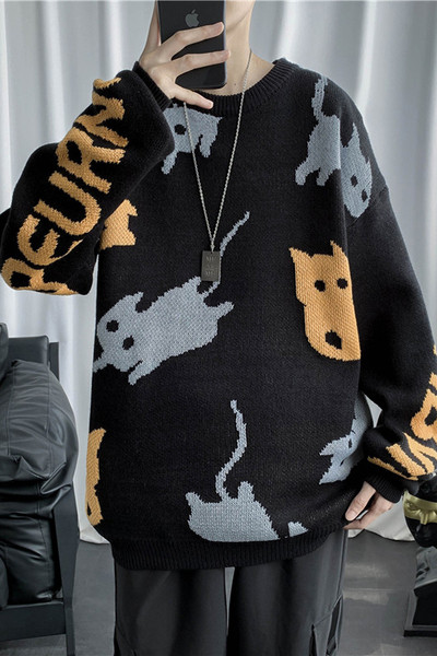 Téli férfi pulóver kerek nyakkivágással