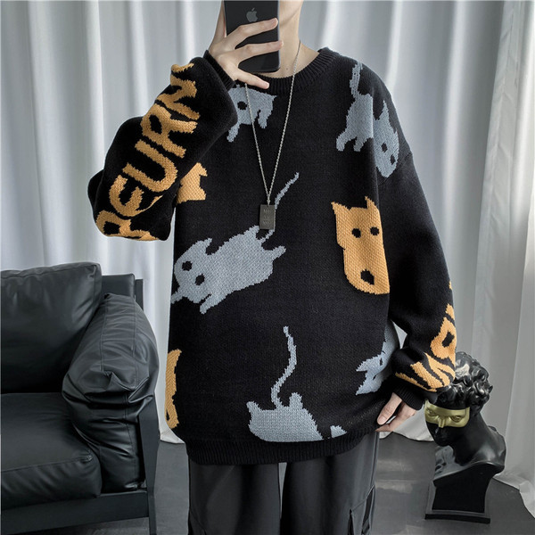 Téli férfi pulóver kerek nyakkivágással