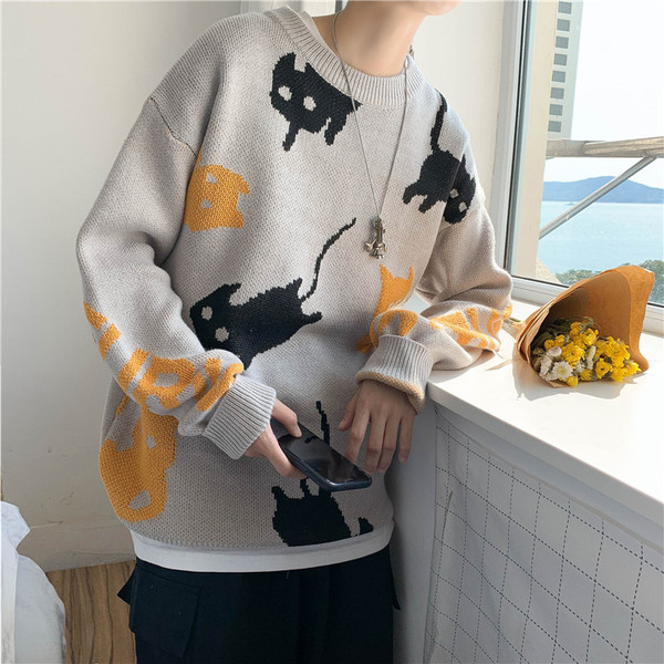 Téli férfi pulóver kerek nyakkivágással