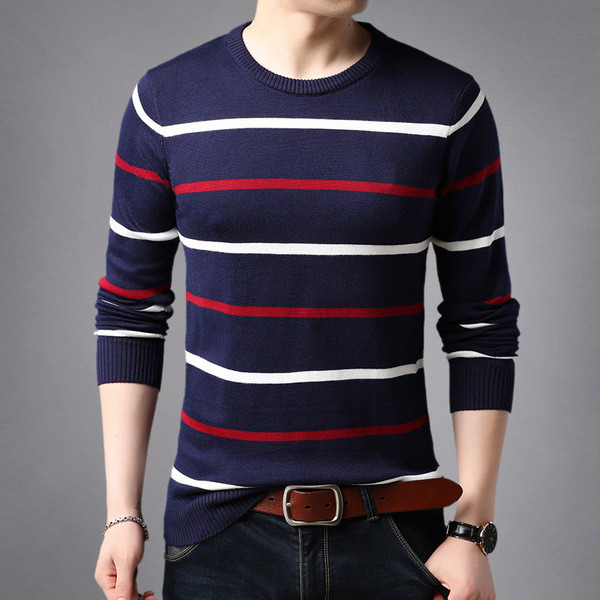 Jesensko-zimski prugasti pulover za muškarce
