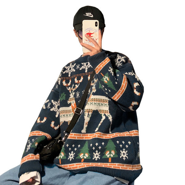 Férfi hétköznapi széles pulóver ovális nyakkivágással