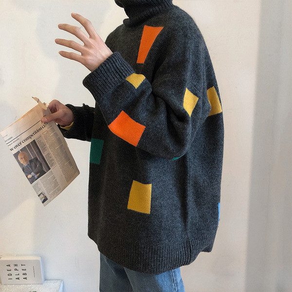 Aktuális férfi pulóver magas gallérral széles modellel