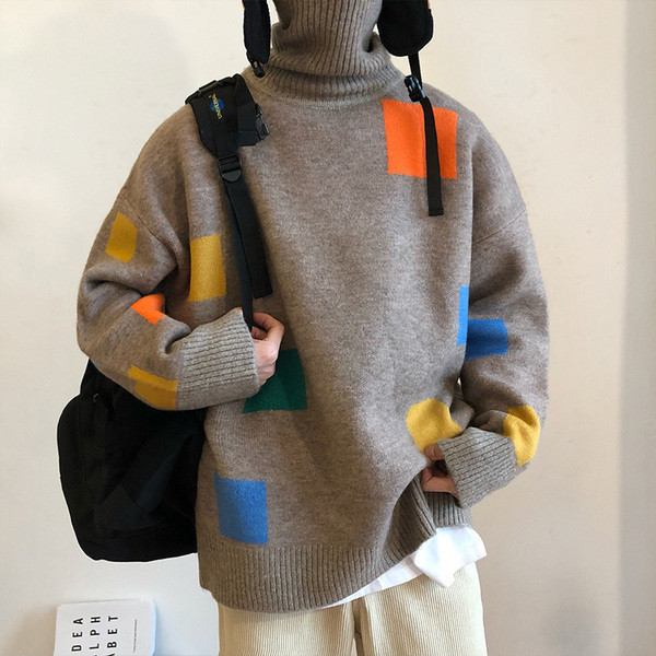 Aktuális férfi pulóver magas gallérral széles modellel