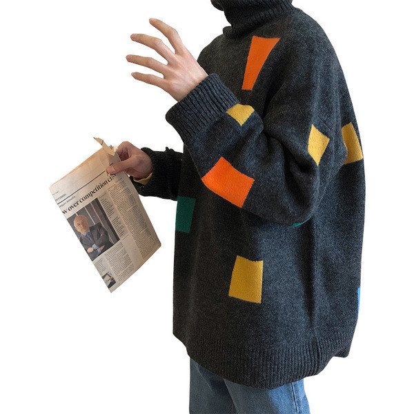 Aktuális férfi pulóver magas gallérral széles modellel