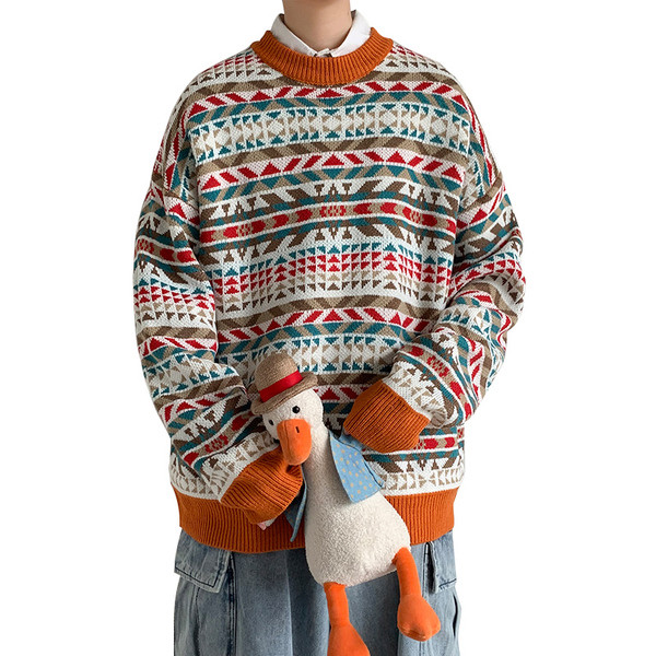 Színes férfi pulóver ovális nyakkivágással - ingyenes modell