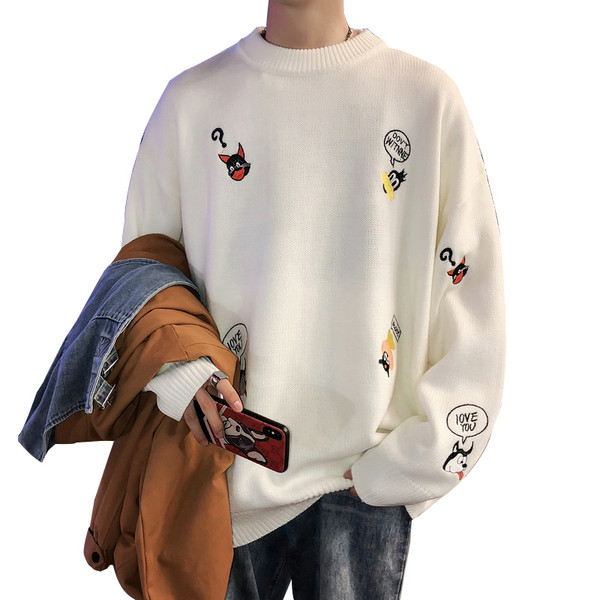 Φαρδύ ανδρικό πουλόβερ  με κεντήματα