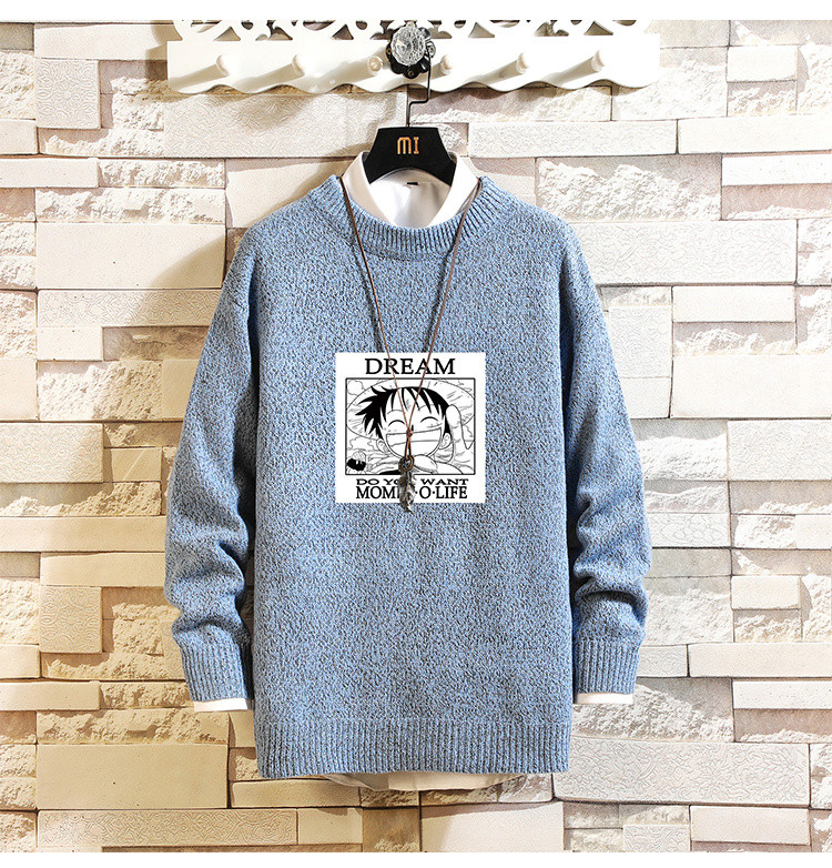 Ανδρικό φαρδύ πουλόβερ με τύπωμα - μεγάλο μέγεθος