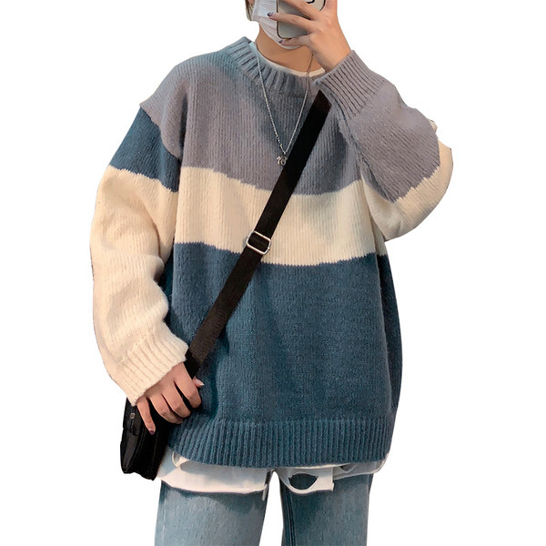 Őszi-téli férfi pulóver ovális nyakkivágással