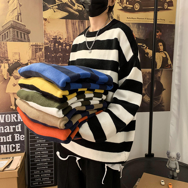 Ριγέ ανδρικό πουλόβερ με μακριά μανίκια - έως 5XL