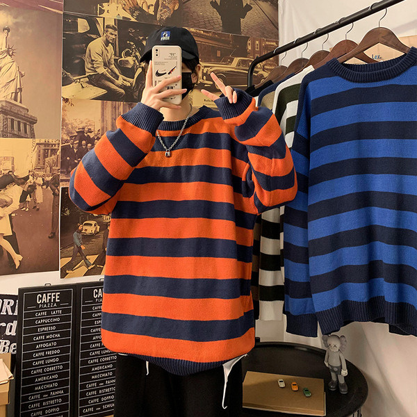 Ριγέ ανδρικό πουλόβερ με μακριά μανίκια - έως 5XL