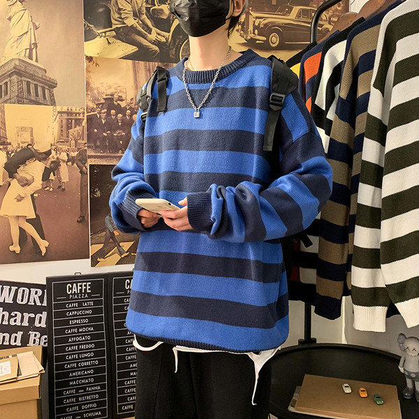 Ριγέ ανδρικό πουλόβερ με μακριά μανίκια - έως 5XL