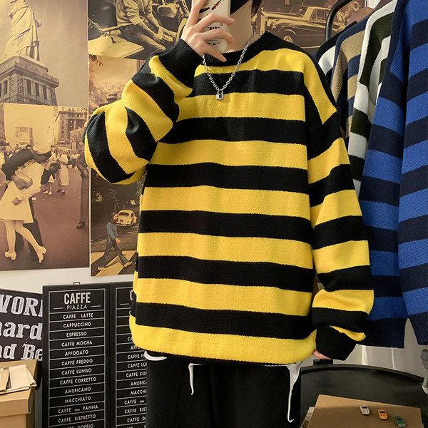 Ριγέ ανδρικό πουλόβερ με μακριά μανίκια - έως 5XL