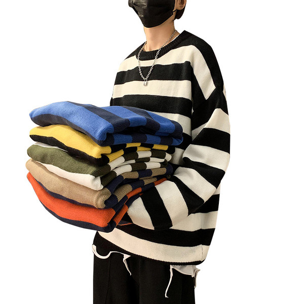 Ριγέ ανδρικό πουλόβερ με μακριά μανίκια - έως 5XL