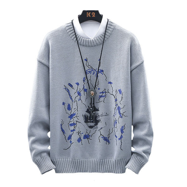 Divatos férfi pulóver ovális nyakkivágással és hosszú ujjal