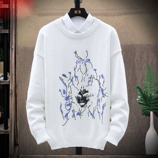 Divatos férfi pulóver ovális nyakkivágással és hosszú ujjal