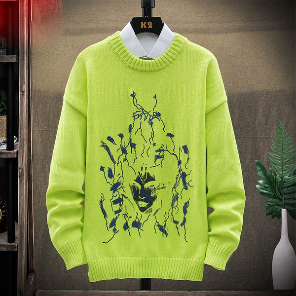 Divatos férfi pulóver ovális nyakkivágással és hosszú ujjal