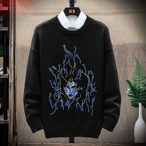 Divatos férfi pulóver ovális nyakkivágással és hosszú ujjal