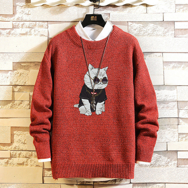 Őszi-téli pulóver színes nyomtatással - nagy méret