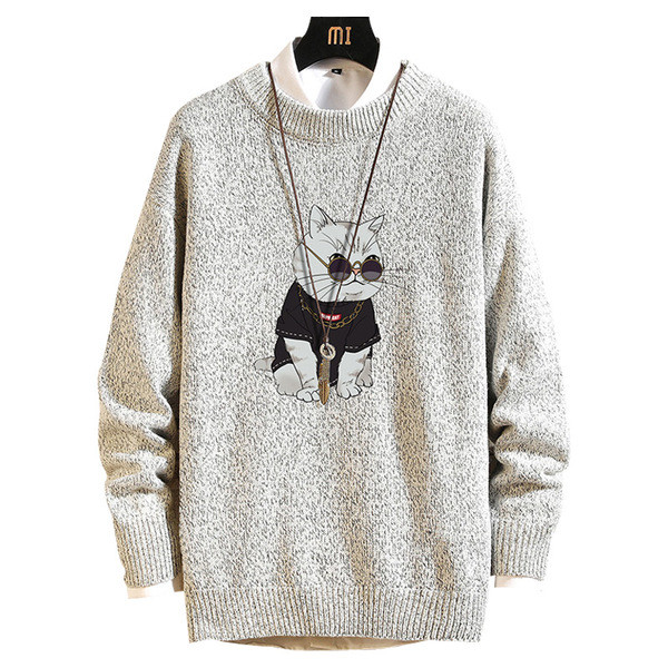 Őszi-téli pulóver színes nyomtatással - nagy méret