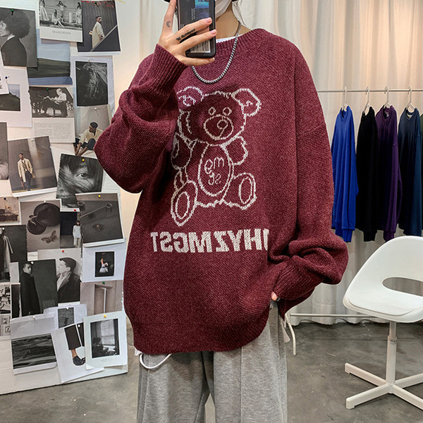 Vyriškas žieminis megztinis su meškiuku - plataus modelio