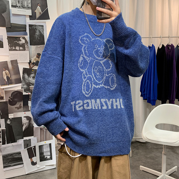 Vyriškas žieminis megztinis su meškiuku - plataus modelio