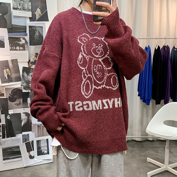 Vyriškas žieminis megztinis su meškiuku - plataus modelio