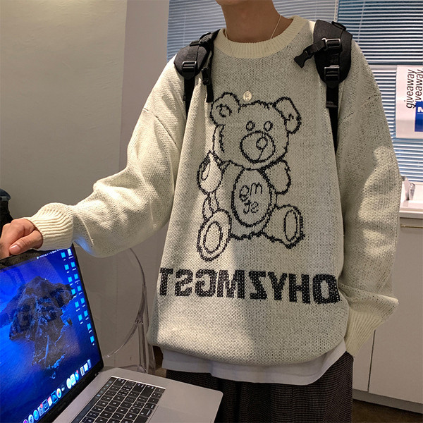 Vyriškas žieminis megztinis su meškiuku - plataus modelio