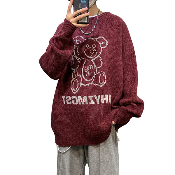 Vyriškas žieminis megztinis su meškiuku - plataus modelio