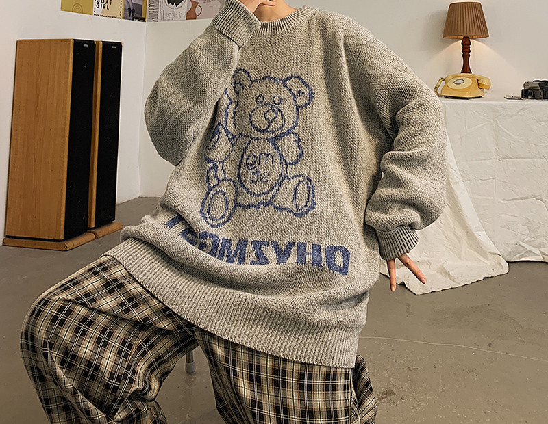 Vyriškas žieminis megztinis su meškiuku - plataus modelio