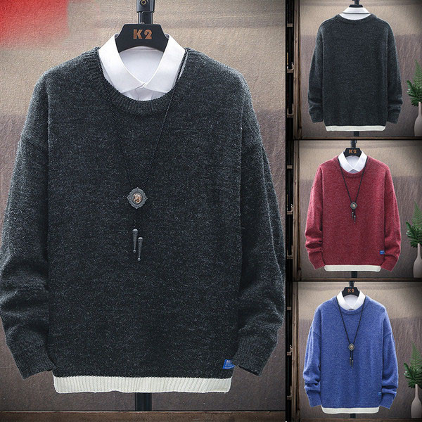 Alkalmi férfi pulóver ovális nyakkivágással, tiszta modellel