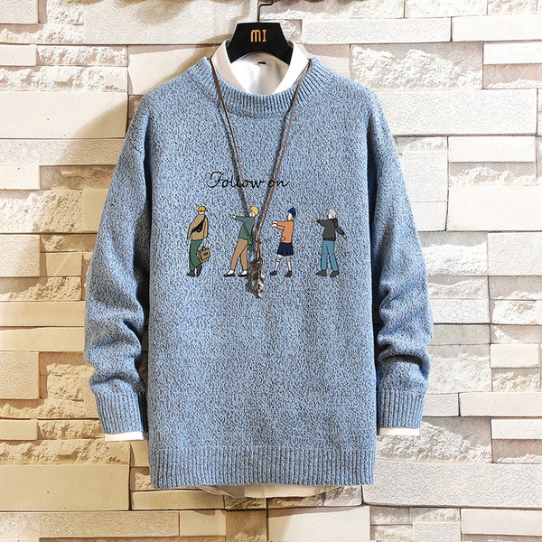 Ανδρικό πουλόβερ χειμερινό  με χρωματιστό απλικέ - μεγάλα μεγέθη