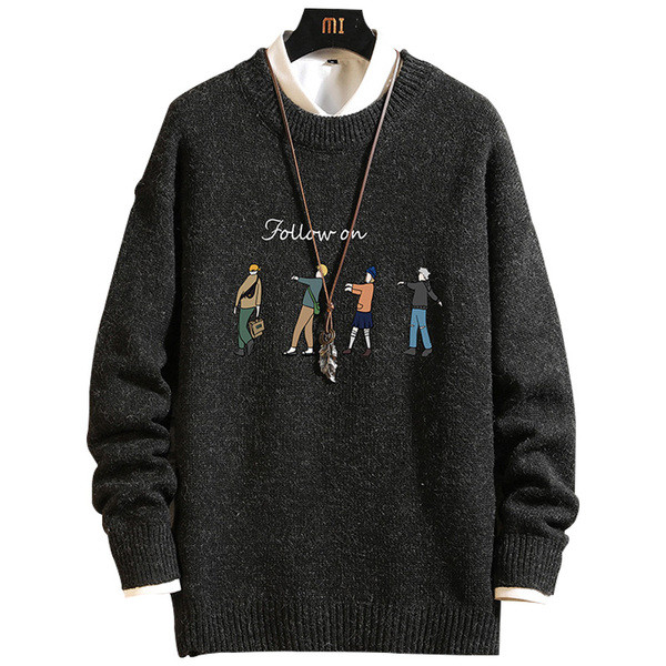 Ανδρικό πουλόβερ χειμερινό  με χρωματιστό απλικέ - μεγάλα μεγέθη