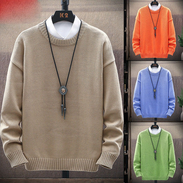 Férfi téli pulóver ovális nyakkivágással, tiszta modellel