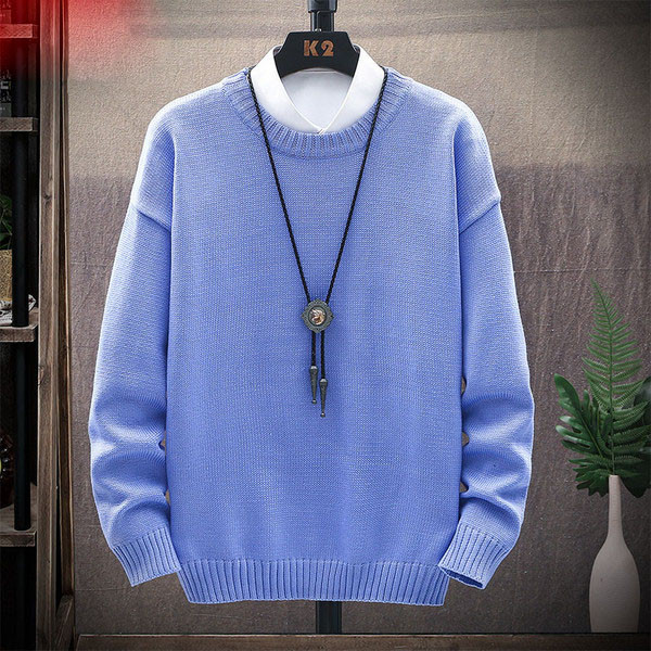 Férfi téli pulóver ovális nyakkivágással, tiszta modellel