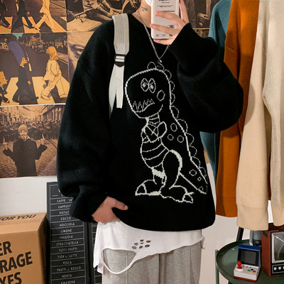 Pleteni muški vuneni džemper s dinosaurusom