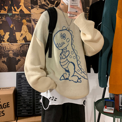 Pleteni muški vuneni džemper s dinosaurusom